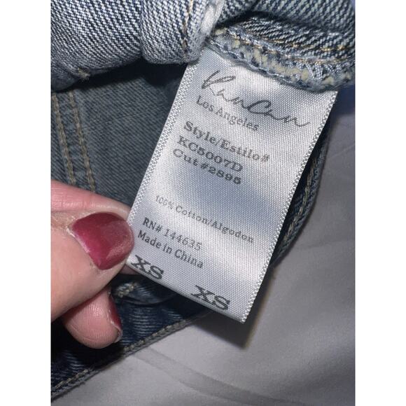 Hija De Tu Made Denim Jacket Women’s Size XS Blue Sequin Mexican Flag Distressed - Picture 8 of 16